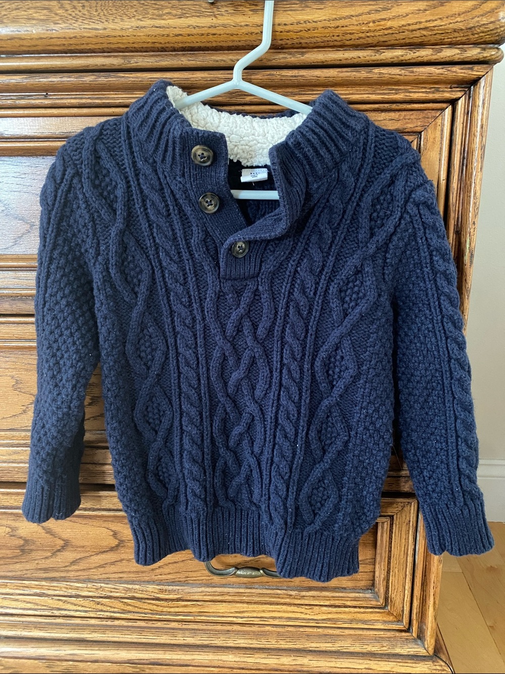 Baby GAP Navy Cable-Knit Zip-Style Pullover with Sherpa Collar